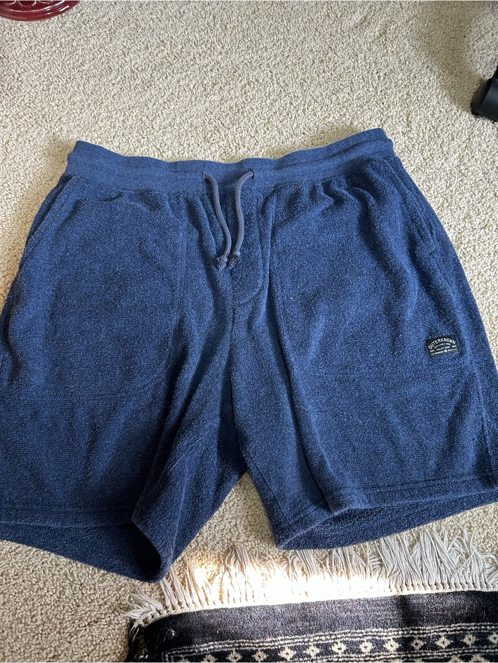 Outerknown Men's Large Heathered Indigo Hightide Sweatshorts.